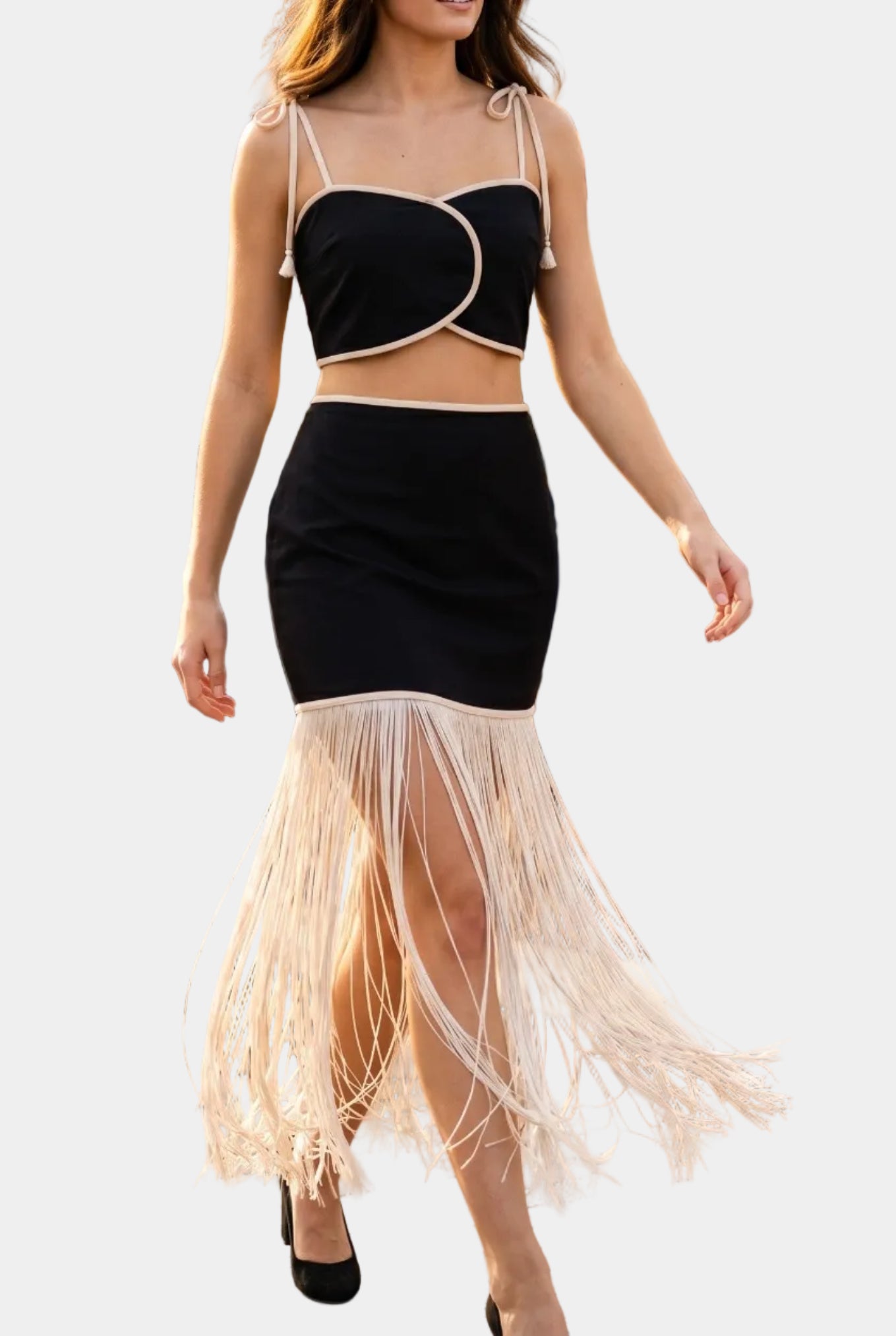 Ellery Tie Top & Fringe Skirt Set