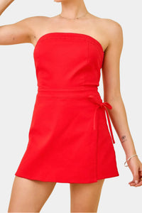 Kellie Strapless Denim Wrap Skort Romper