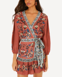 FARM Rio Floral Beauty Tapestry Wrap Mini Dress