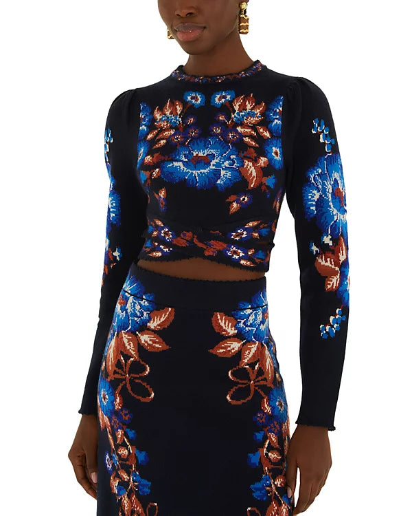 FARM Rio Bow Garden Knit Top & Midi Skirt Set