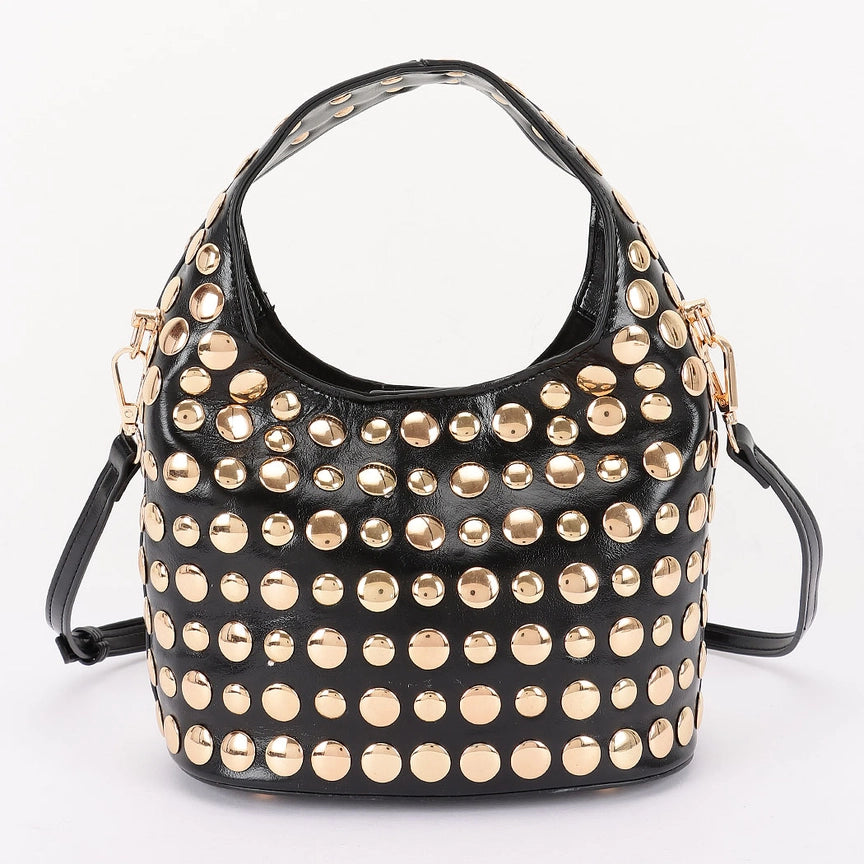 Cami Vegan Leather Metal Studded Hobo Bag