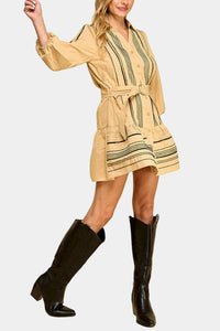 Ciana Embroidered Belted Shirt Dress