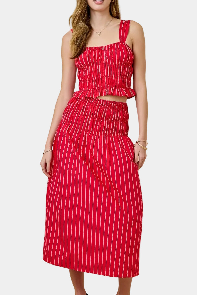 Scottie Striped Smocked Top & Midi Skirt Set