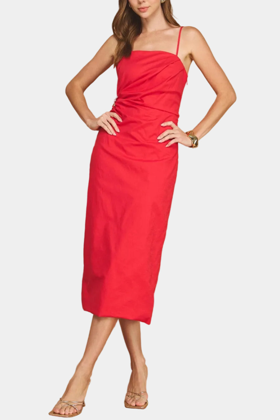 Charlie Pleated Asymmetric Linen Midi Dress