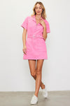 Easton Belted Short Sleeve Zip Up Dress in Pink
