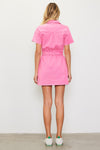 Easton Belted Short Sleeve Zip Up Dress in Pink