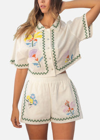 Millie Embroidered Button Shirt & Shorts Set