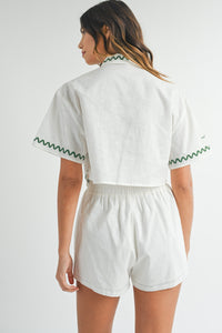 Millie Embroidered Button Shirt & Shorts Set