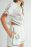 Millie Embroidered Button Shirt & Shorts Set