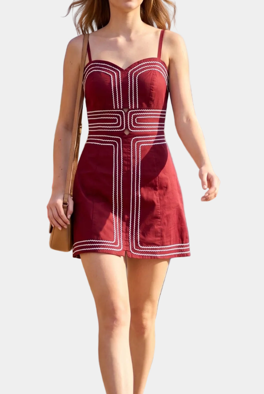 Bess Contrast Stitch Mini Dress in Crimson/White