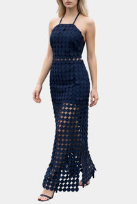 Dylan Dot Lace Halter Top & Sheer Maxi Skirt Set
