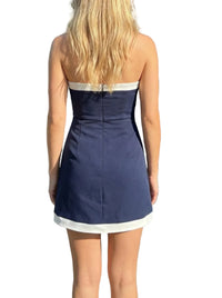 Codie Color Block Strapless Romper In Navy/White