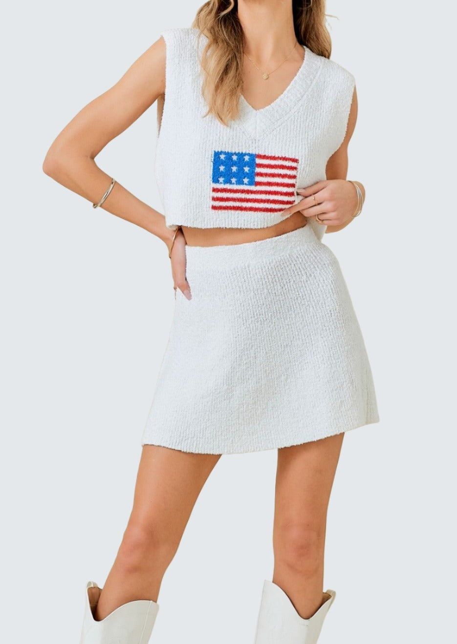 Andie Flag Print Mini Skirt Sweater Set