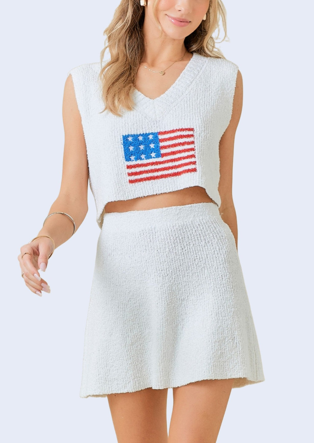 Andie Flag Print Mini Skirt Sweater Set