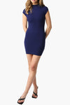 Penny Mock Neck Knit Mini Dress in Navy Blue