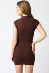 Penny Mock Neck Knit Mini Dress in Brown