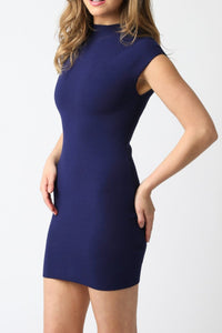 Penny Mock Neck Knit Mini Dress in Navy Blue