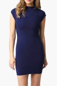 Penny Mock Neck Knit Mini Dress in Navy Blue
