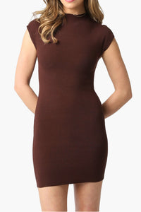Penny Mock Neck Knit Mini Dress in Brown
