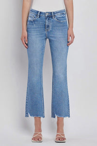 Perfectly High Rise Uneven Raw Hem Kick Flare Jeans
