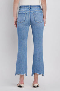 Perfectly High Rise Uneven Raw Hem Kick Flare Jeans