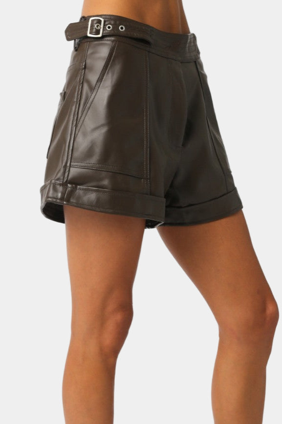 Tessa Faux Leather Shorts in Coffee Bean