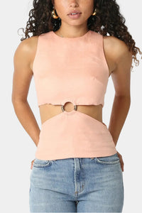 Liz Sleeveless Cut Out Linen Top in Peach
