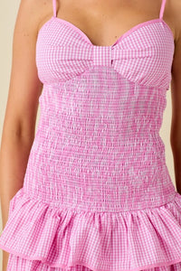 Brooks Gingham Smocked Mini Dress