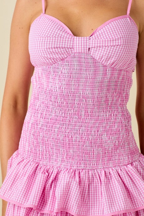 Brooks Gingham Smocked Mini Dress