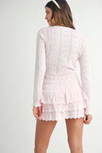 Chrissy Bow Knit Cardigan and Mini Skirt Set