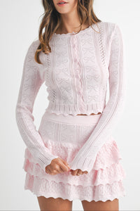 Chrissy Bow Knit Cardigan and Mini Skirt Set