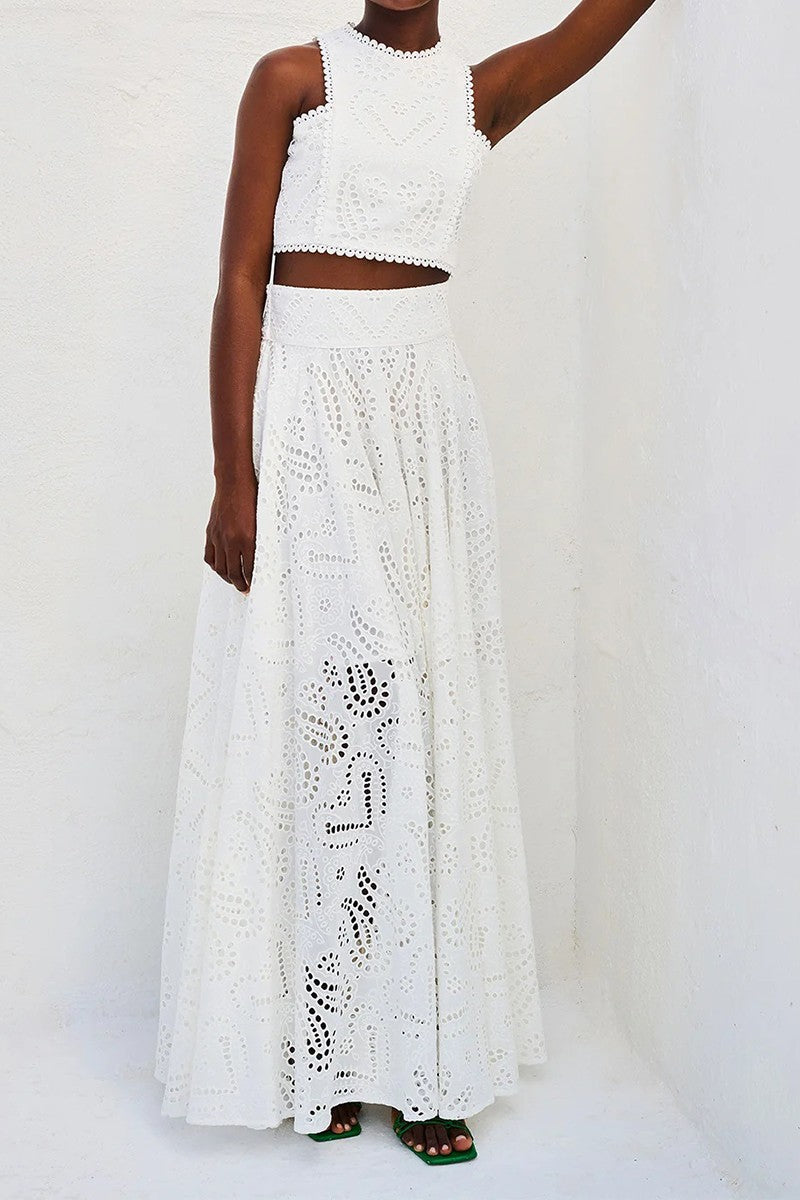 Maise Eyelet Crop Tank & Skirt Set
