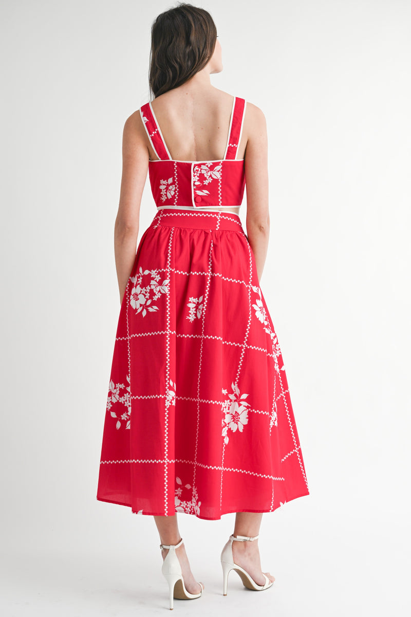 Rosy Printed Tube Top & Midi Skirt Set