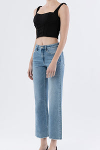 Enviably High Rise Ankle Slim Wide Jeans