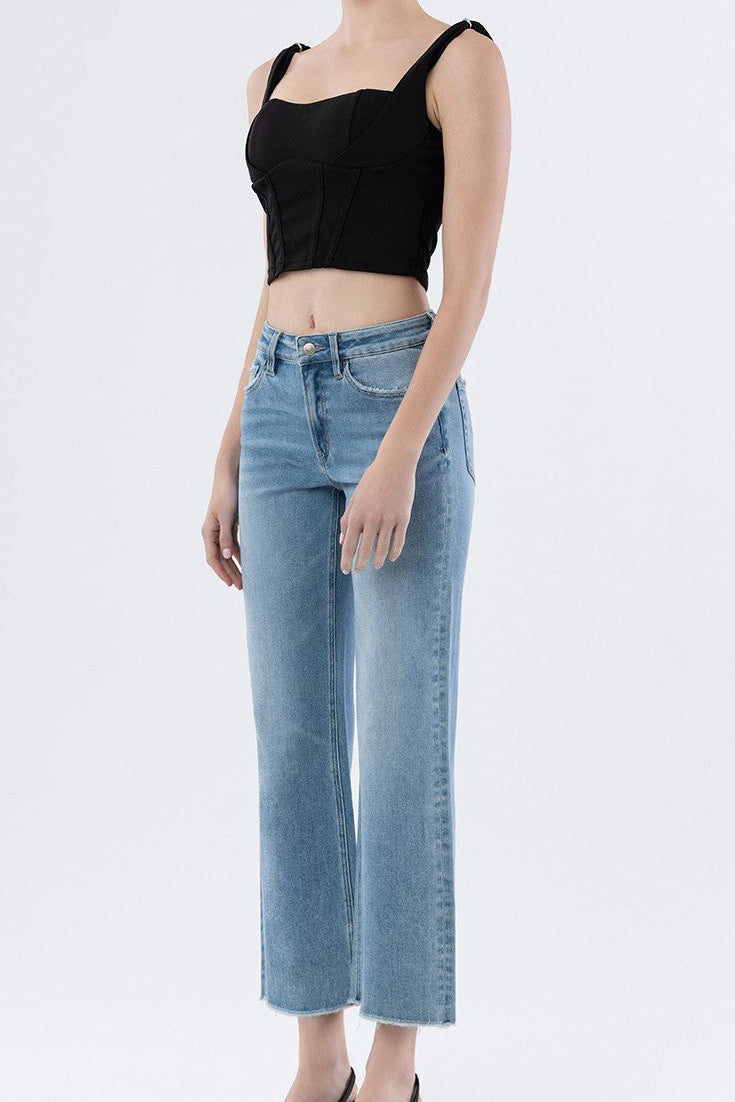 Enviably High Rise Ankle Slim Wide Jeans