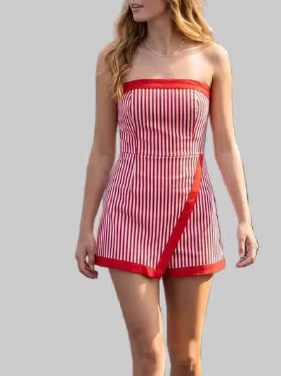Paris Strapless Striped Romper