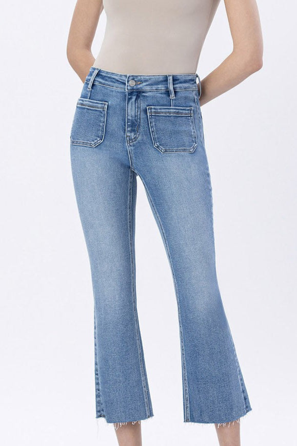 Leilani High Rise Patch Pocket Crop Flare Jeans