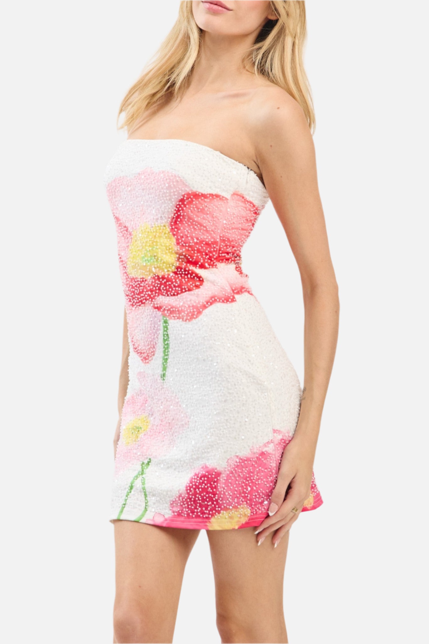 Nellie Flower Beaded Tube Mini Dress