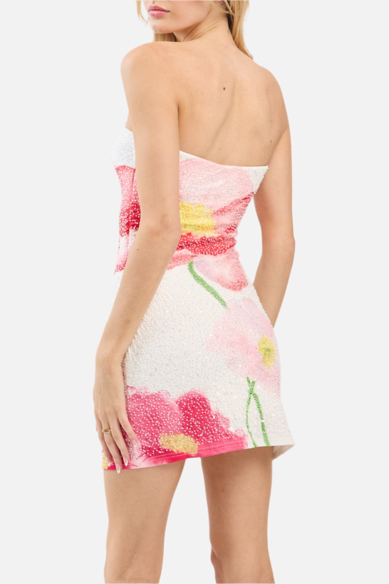 Nellie Flower Beaded Tube Mini Dress