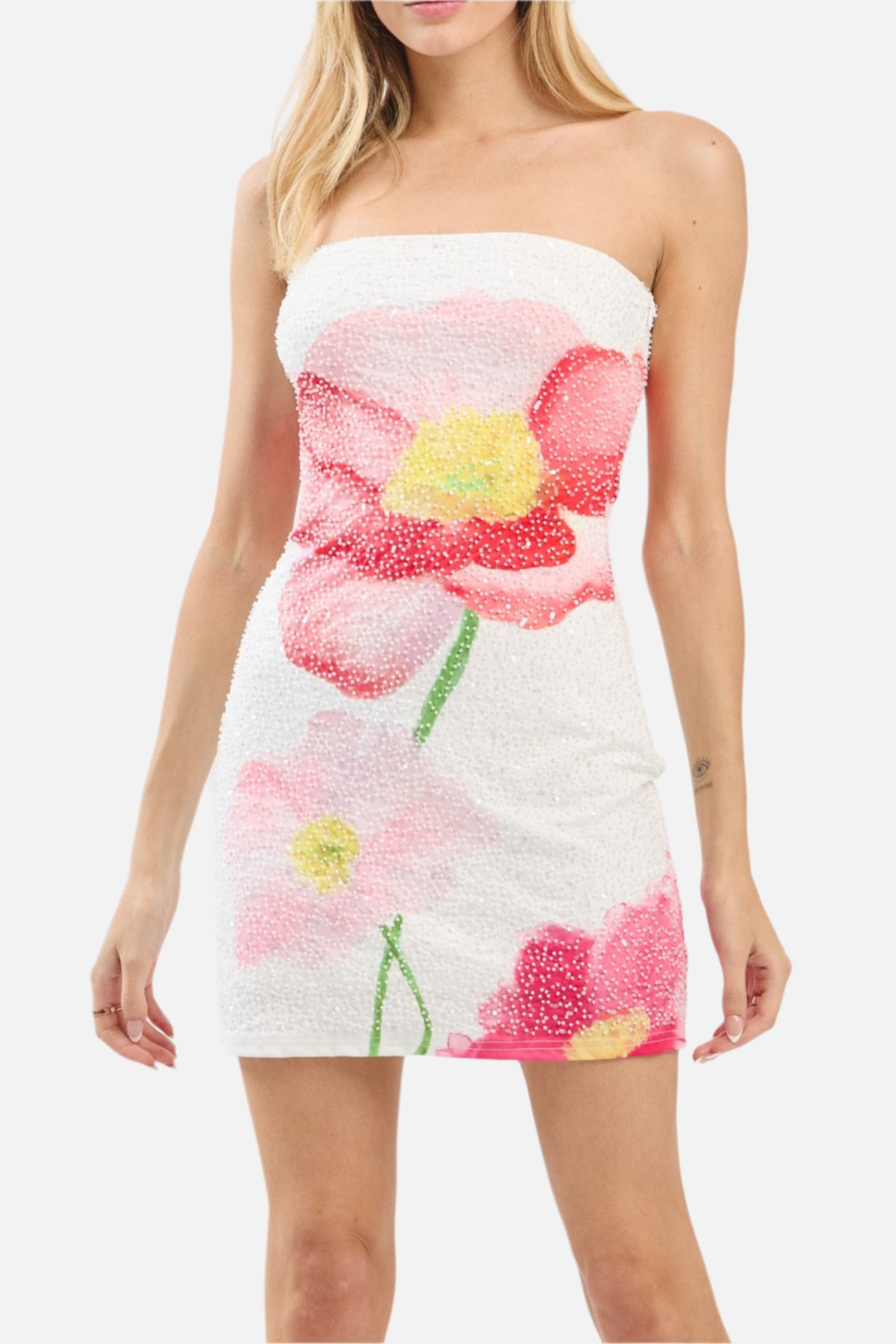 Nellie Flower Beaded Tube Mini Dress