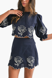 Jayme Embroidered Crop Top & Mini Skirt Set