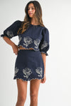 Jayme Embroidered Crop Top & Mini Skirt Set