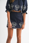 Jayme Embroidered Crop Top & Mini Skirt Set