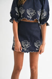 Jayme Embroidered Crop Top & Mini Skirt Set