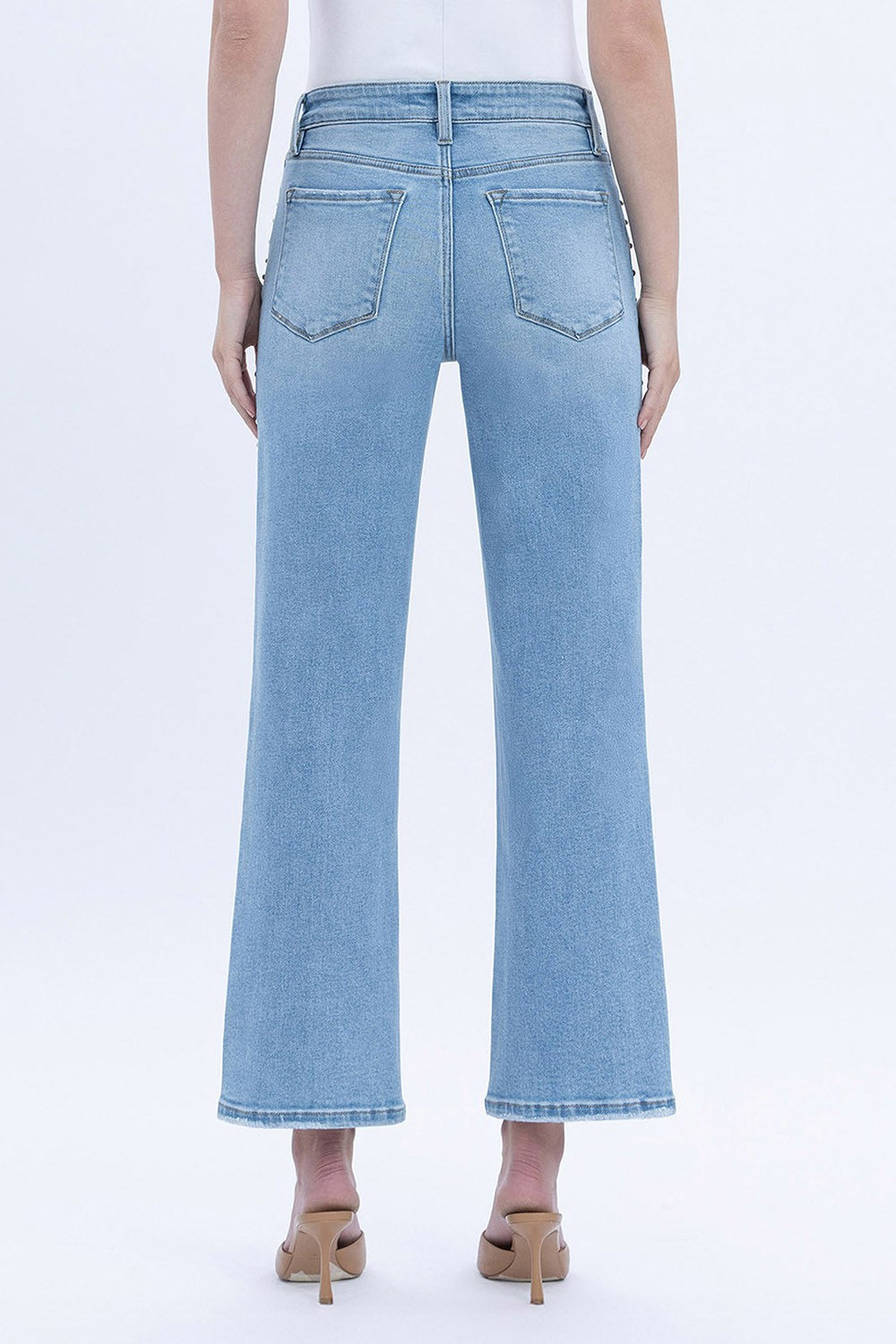 Honorable High Rise Ankle Studded Slim Wide Jeans