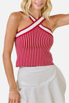 Willow Halter Neckline Contrast Stripe Sweater Top