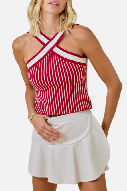 Willow Halter Neckline Contrast Stripe Sweater Top