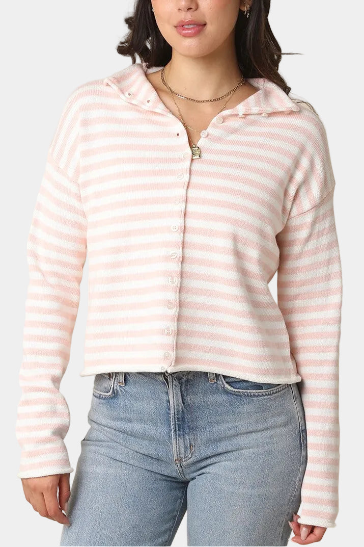 Ashlyn Striped Knit Button Top