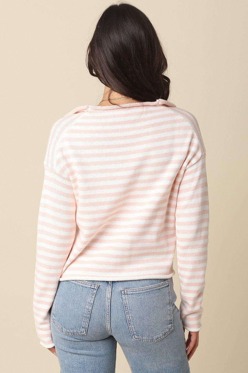 Ashlyn Striped Knit Button Top