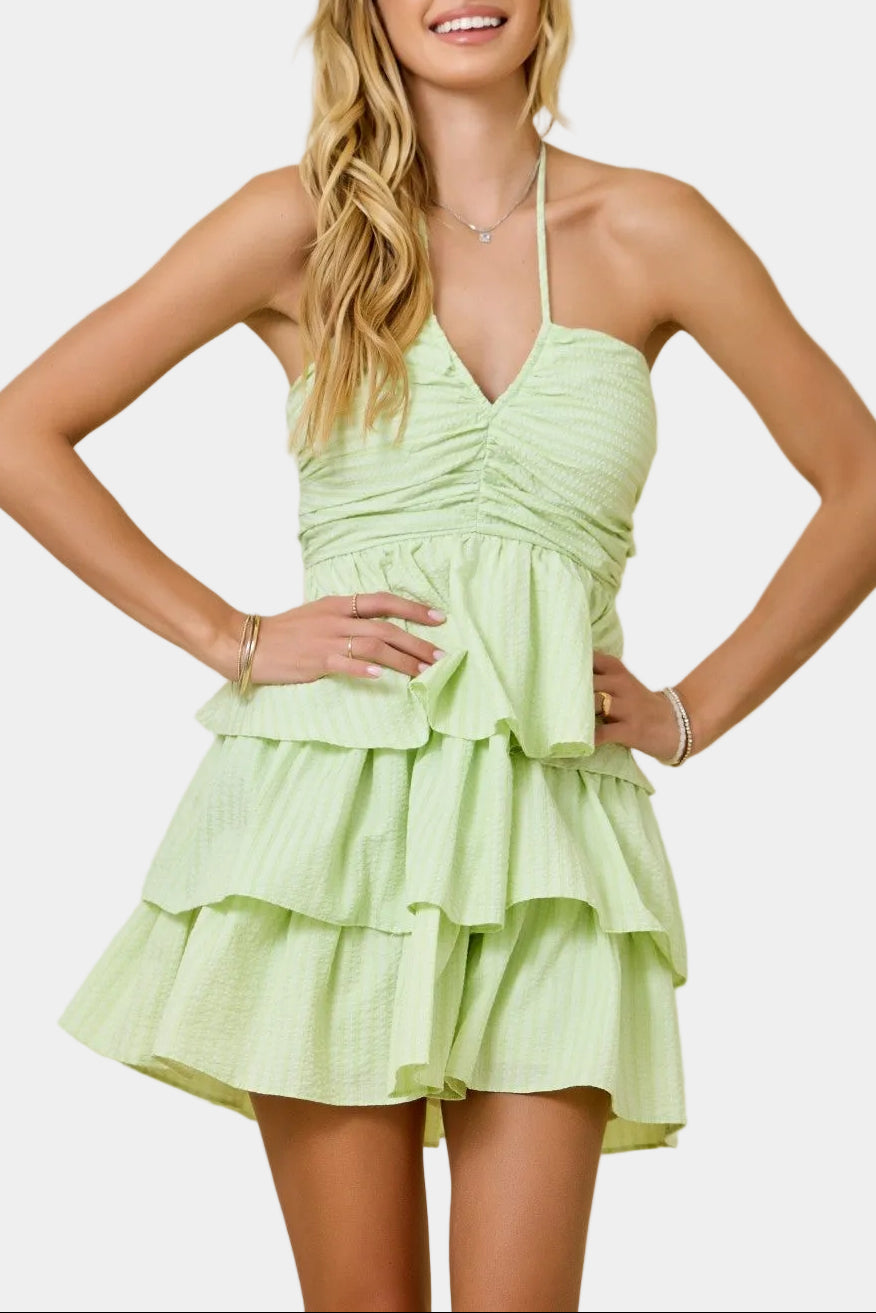 Ryder Stripe Halter Tiered Mini Dress